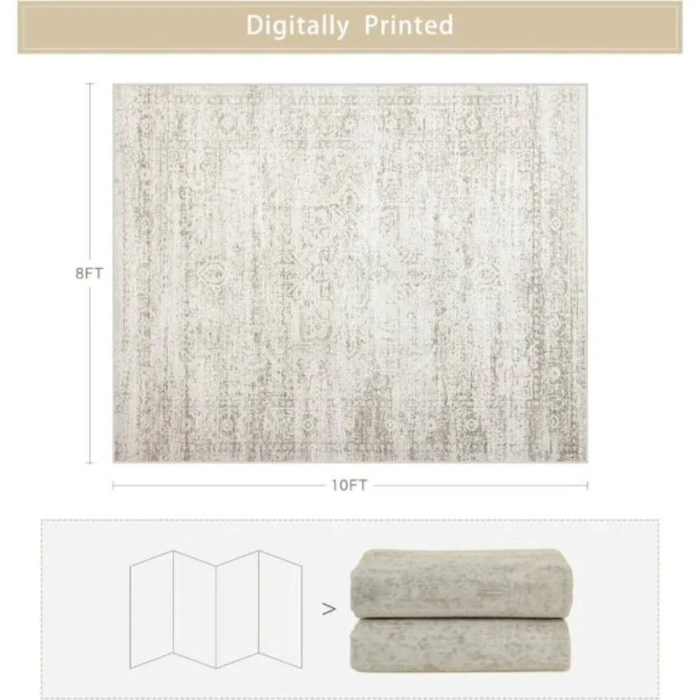 New 8x10 Washable Area Rug Vintage Soft Non-Slip Carpet for Living Room Home